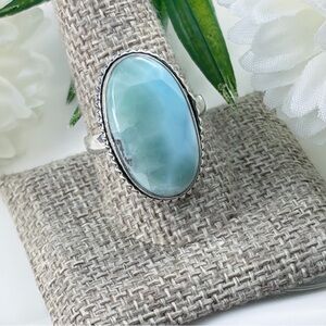 Larimar Ring Size 9 1/2 9.5 Oval Handmade Boho New Sterling Silver 925 Overlay